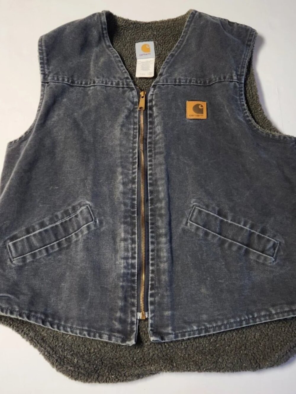 Men's Carhartt Duck Vest Large Tall Sherpa Lined Zip Up With Pockets Black USA